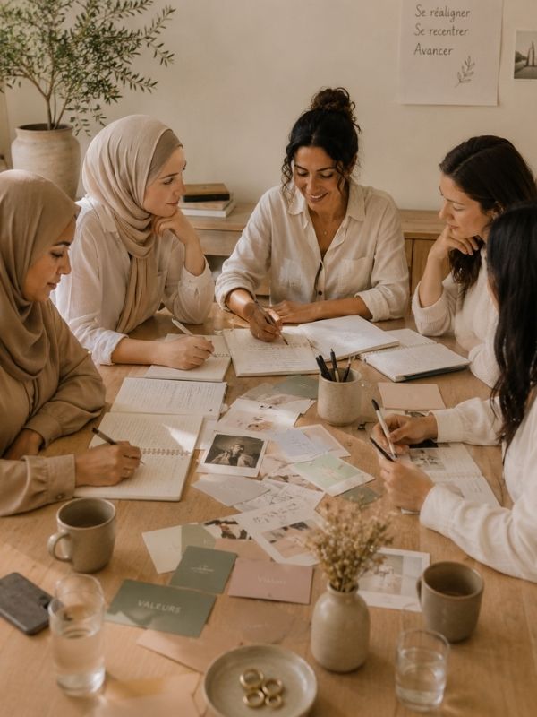 Groupe de femmes travaillant sur un projet entrepreneurial collectif